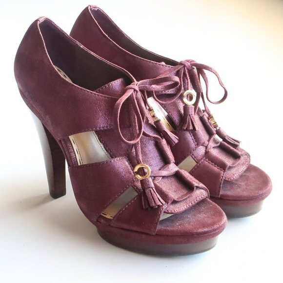 Coach Purple Lace-up Open Toe Cutout Platform Heels Sandals Bootie Shoes Size 7